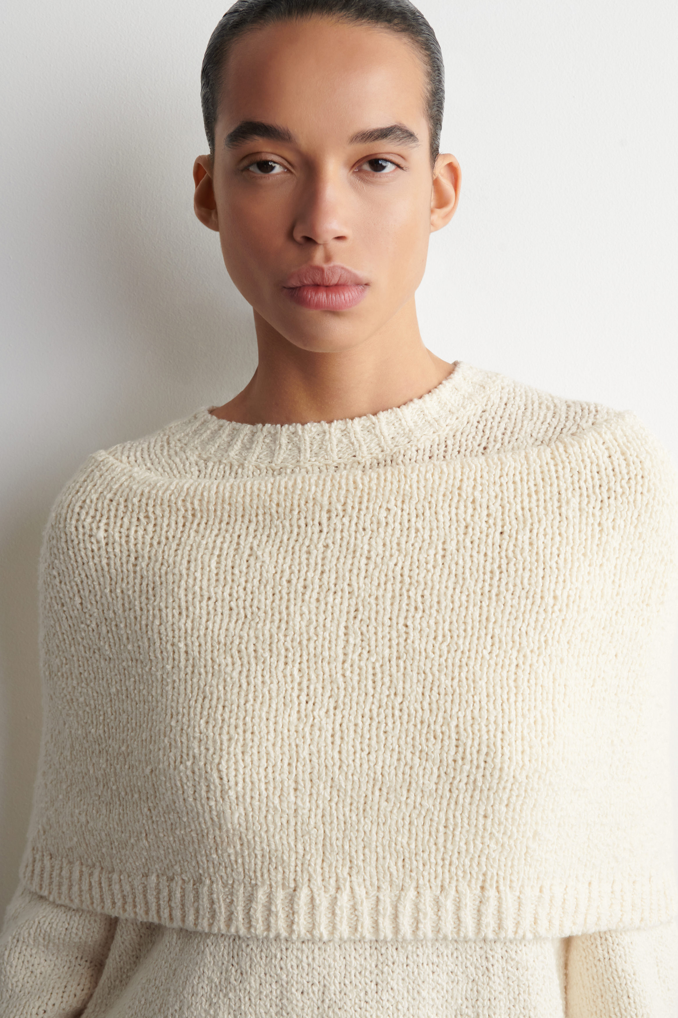 LAYERED SHAWL MERINO-CASHMERE SWEATER - WHITE | COS US