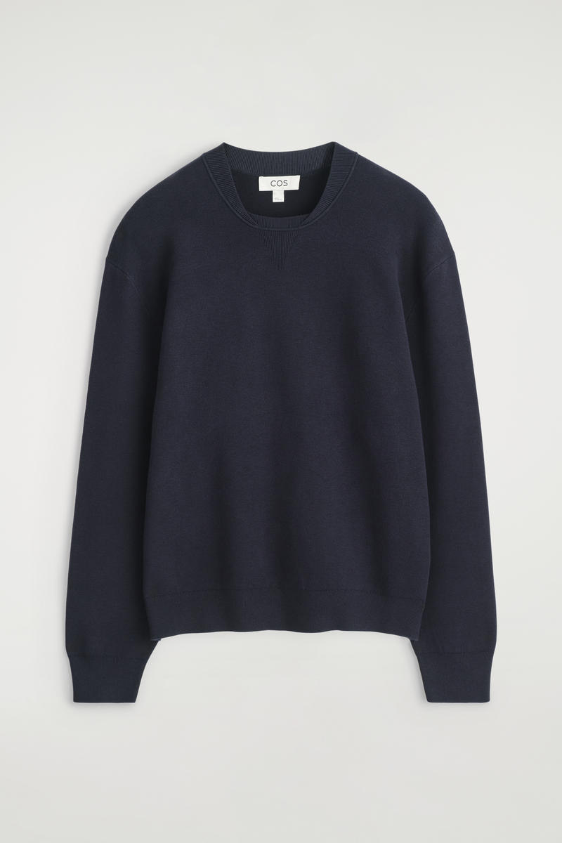 Cos Double-faced Bomber-neck Knitted Sweater In Blue