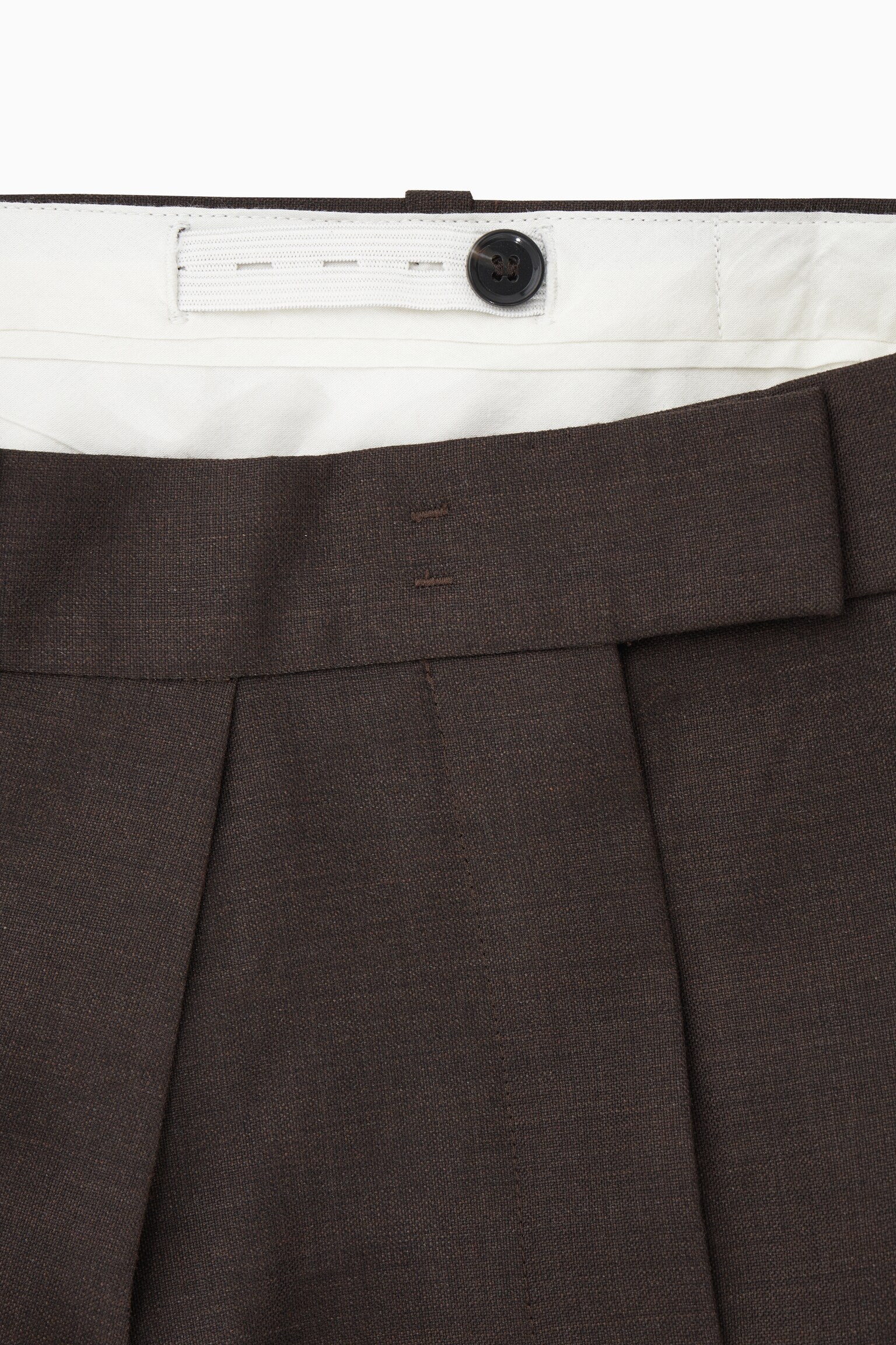 PANTALON LARGE PLISSÉ EN LAINE DÉCONTRACTÉ - MARRON FONCÉ - 2