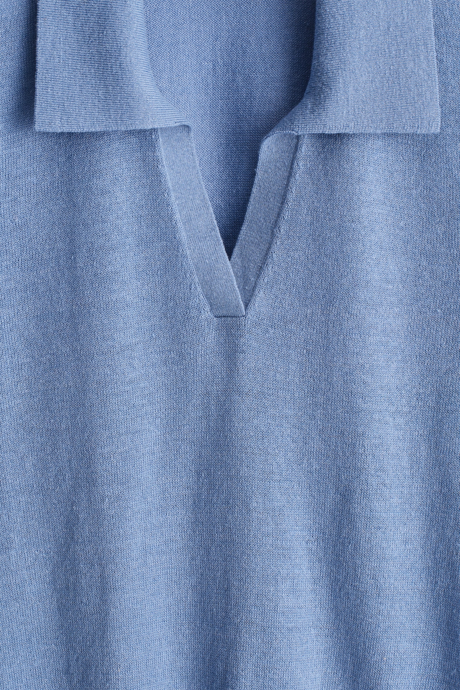 STICKAD TRÖJA MED KRAGE I LINNE OCH MERINOULL - BLÅ/KRÄM - 3