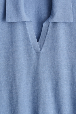KNITTED LINEN-MERINO POLO SHIRT — BLUE 5