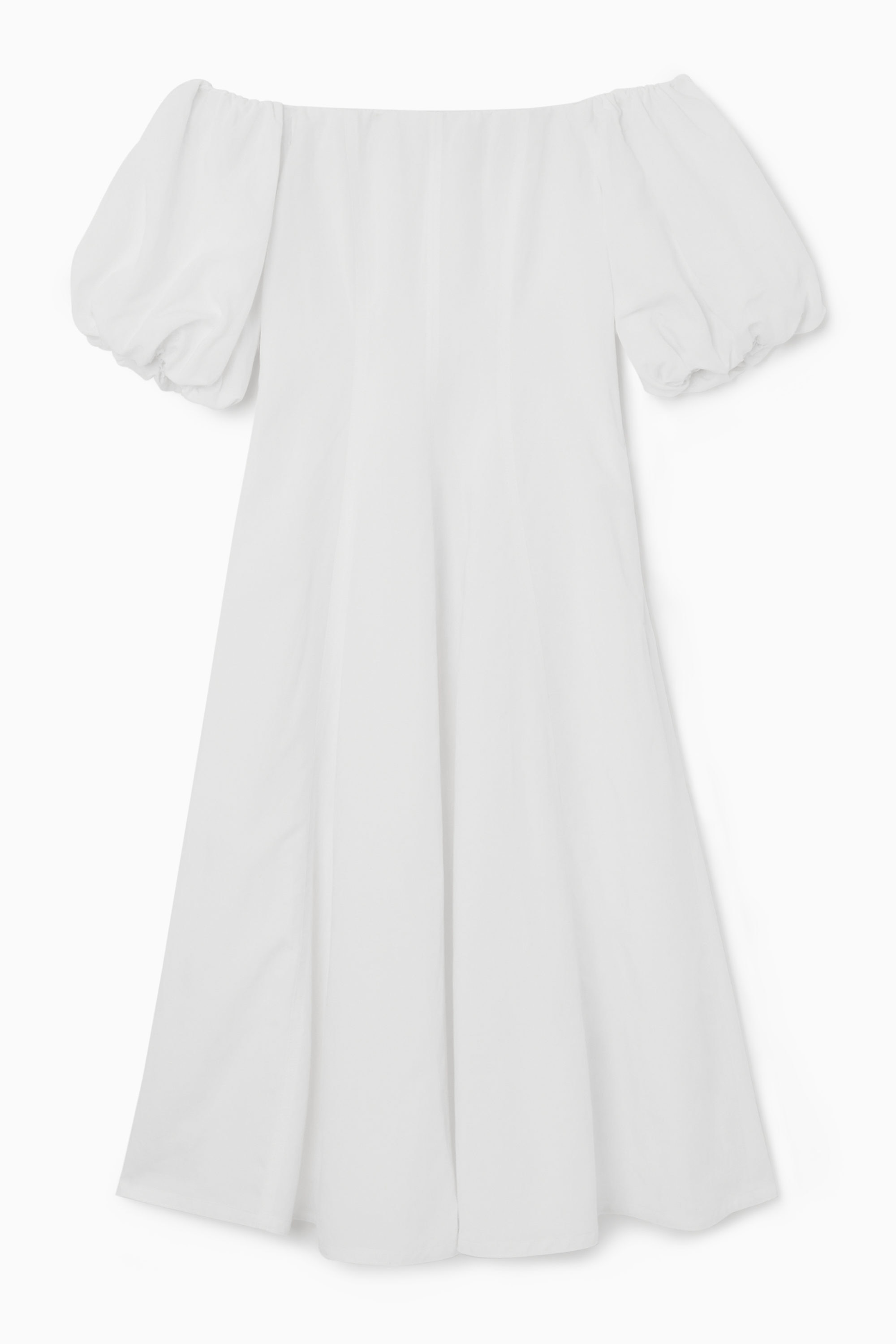 OFF-THE-SHOULDER PUFF-SLEEVE MIDI DRESS - WHITE | COS