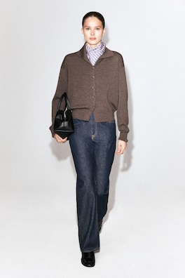 MERINO WOOL MOCK-NECK CARDIGAN — BROWN MÉLANGE 3
