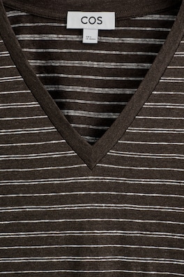 V-NECK LINEN T-SHIRT — BROWN / WHITE / STRIPED 5