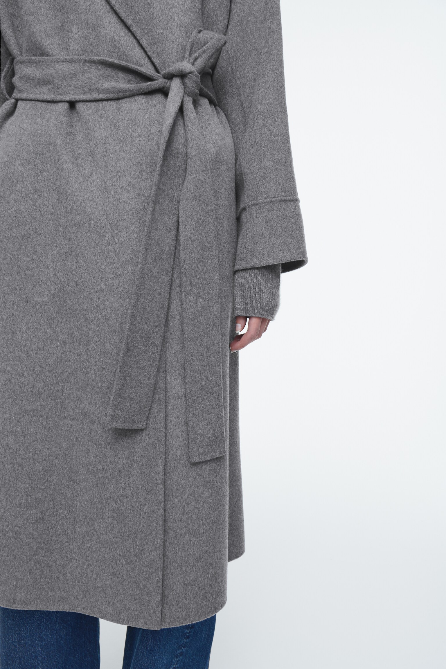 BELTED DOUBLE-FACED WOOL LONG COAT - GREY/BLACK - 3