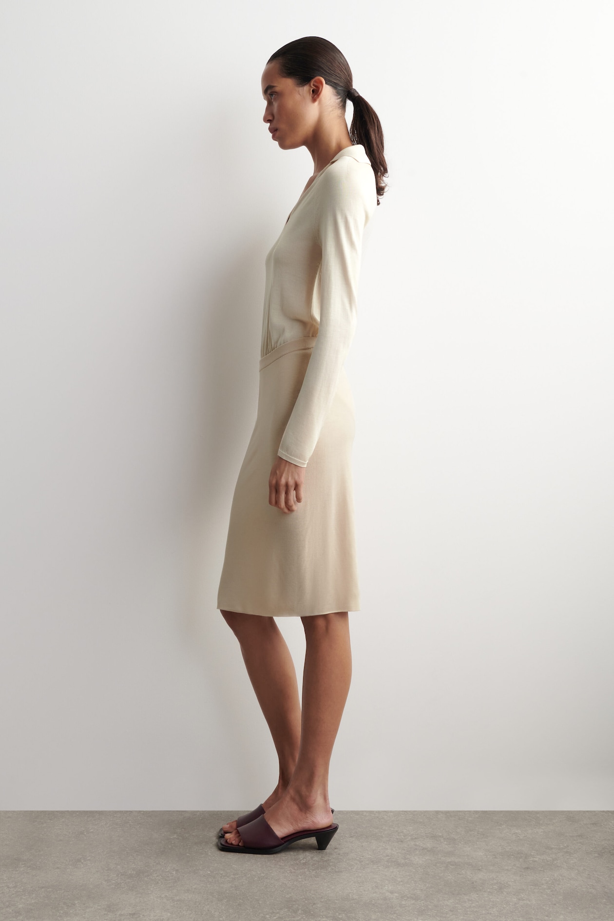 SHEER KNITTED SILK-CASHMERE BODYSUIT — IVORY