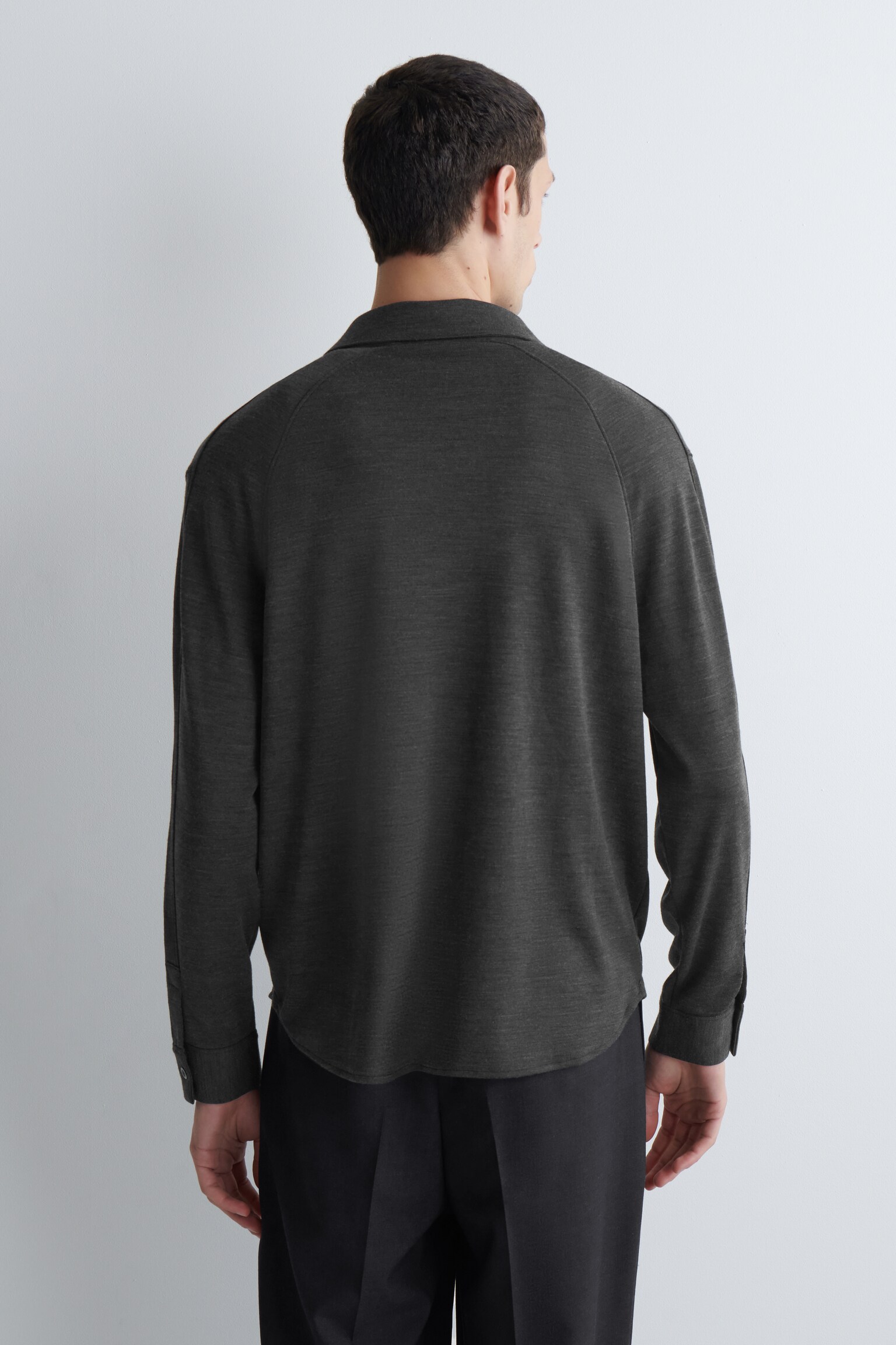 WOOL-BLEND JERSEY SHIRT - DARK-GREY MÉLANGE/NAVY MÉLANGE - 4