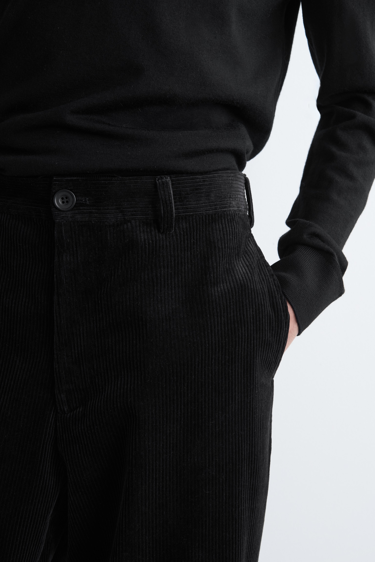 PANTALON LARGE EN VELOURS CÔTELÉ - NOIR/TURQUOISE FONCÉ - 3
