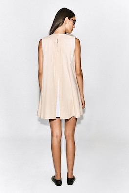 LAYERED PINTUCKED MINI DRESS — BEIGE 4