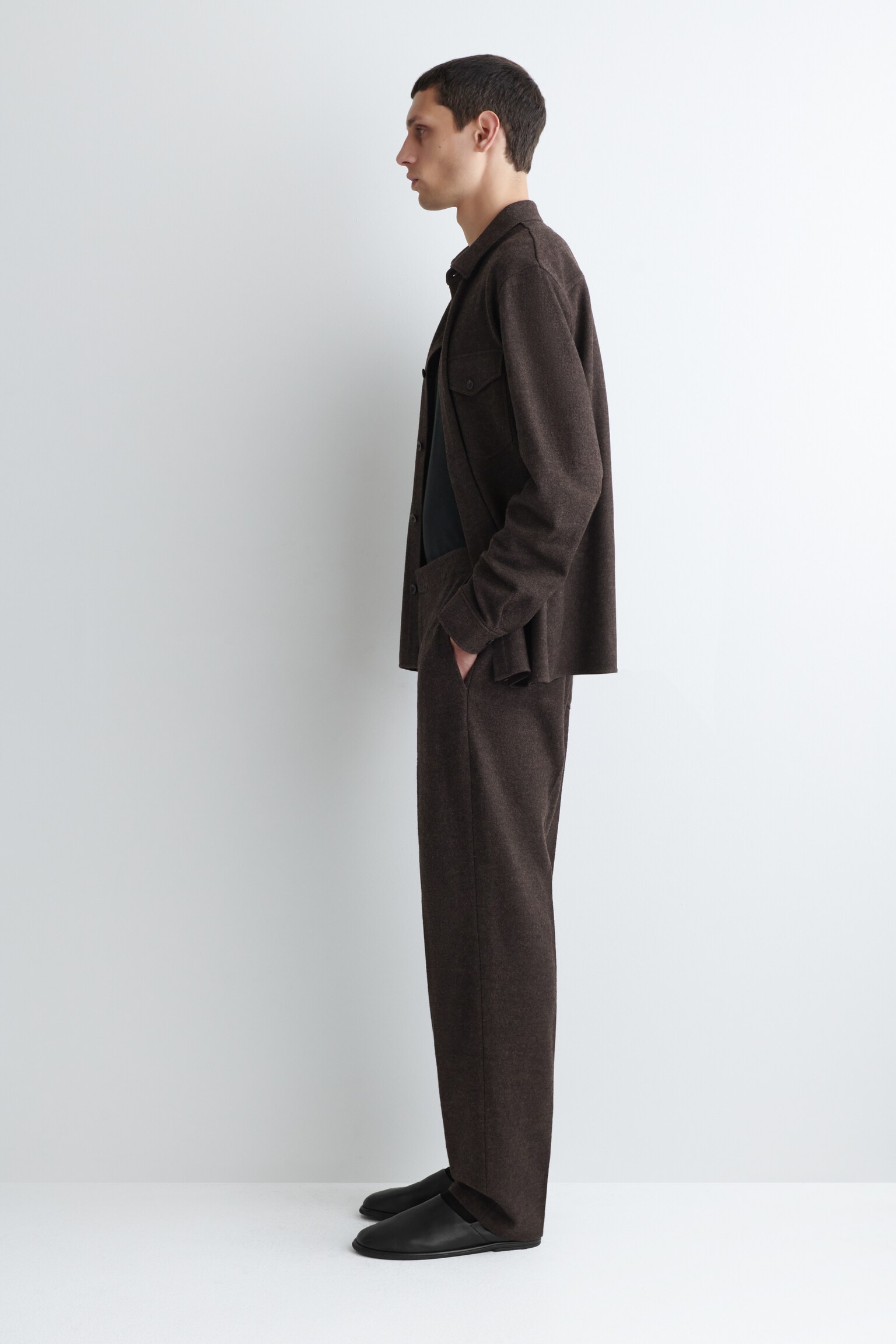 ELASTICATED BOILED-WOOL TROUSERS - DARK BROWN/DARK KHAKI/BLACK - 4
