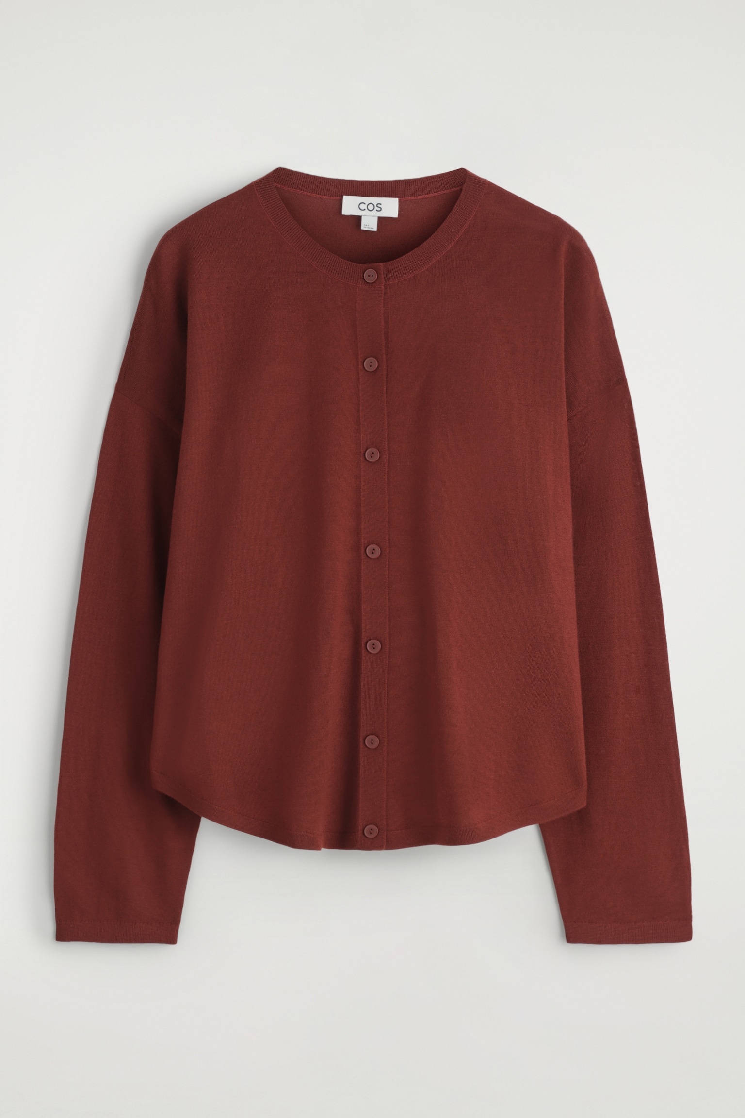 CIRCLE-CUT MERINO WOOL CARDIGAN - RUST BROWN/BLACK/GREY MÉLANGE - 2