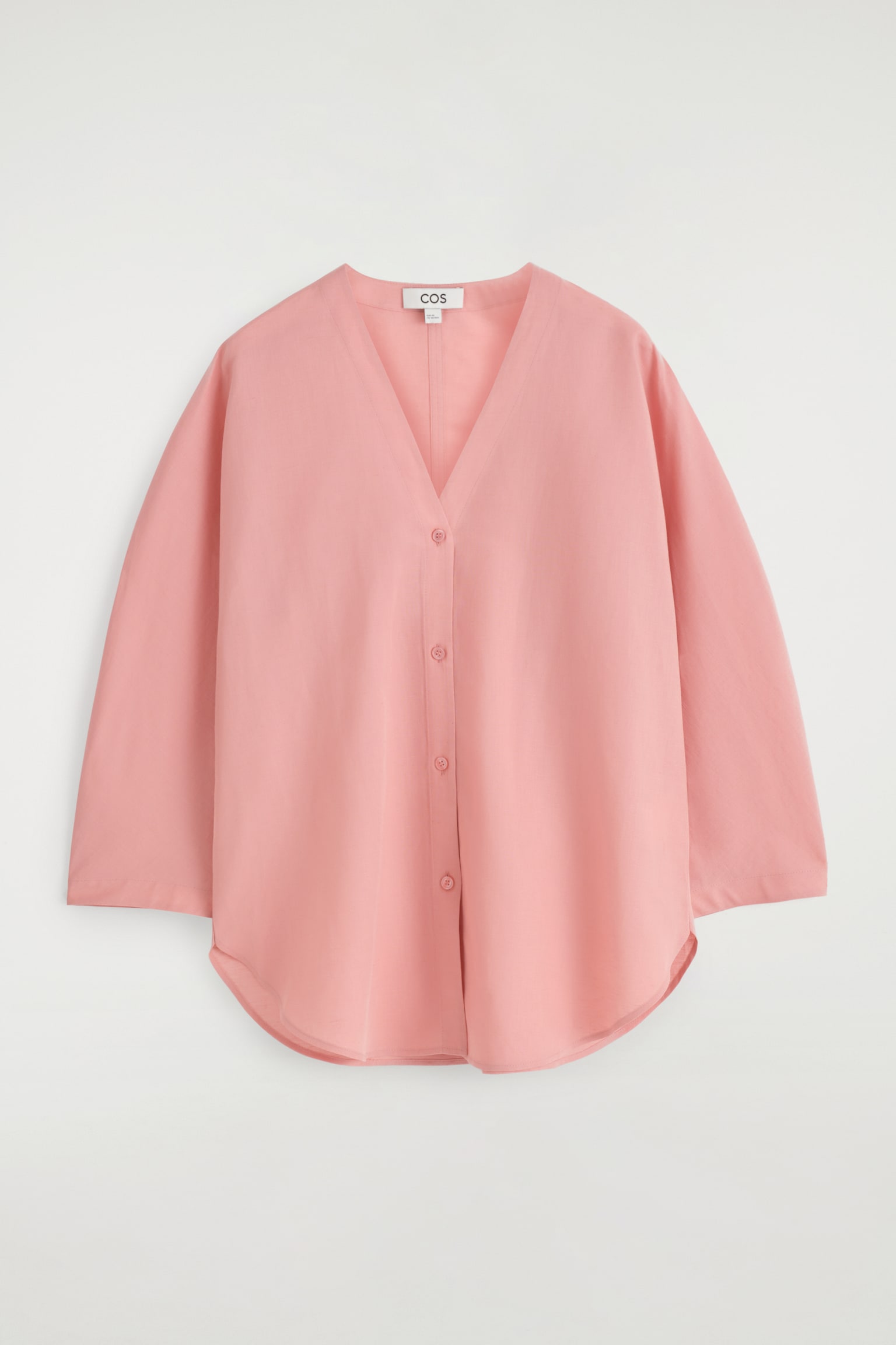 CAMISA DE LINO Y ALGODÓN CON CUELLO DE PICO - ROSA/MARRÓN OSCURO - 2