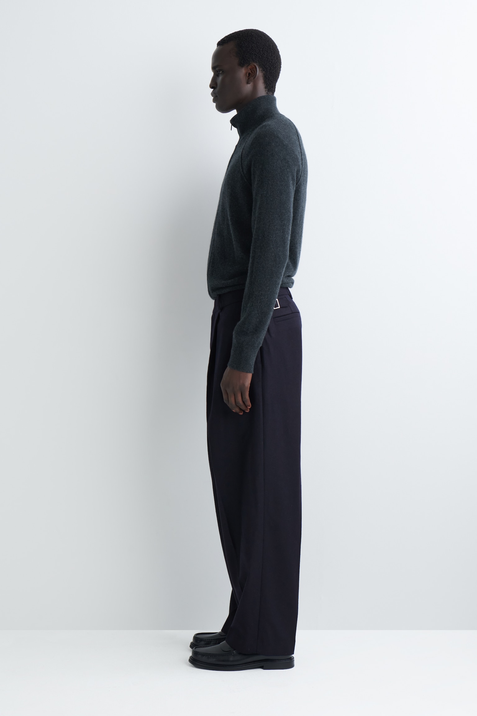 PANTALON DROIT DÉCONTRACTÉ EN LAINE - BLEU MARINE/GRÈGE - 5