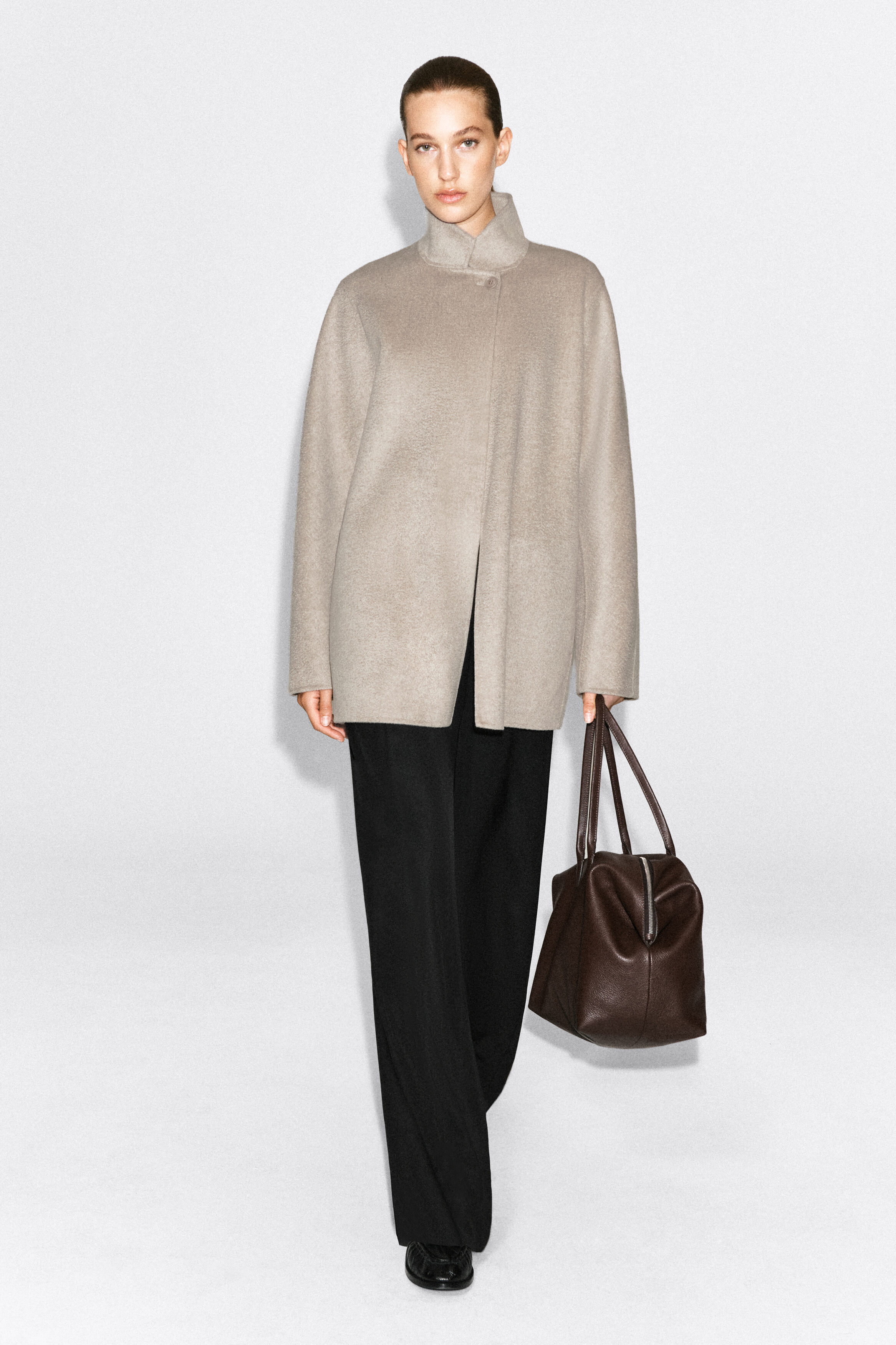 DOUBLE-FACED CASHMERE MOCK-NECK JACKET - OAT | COS US