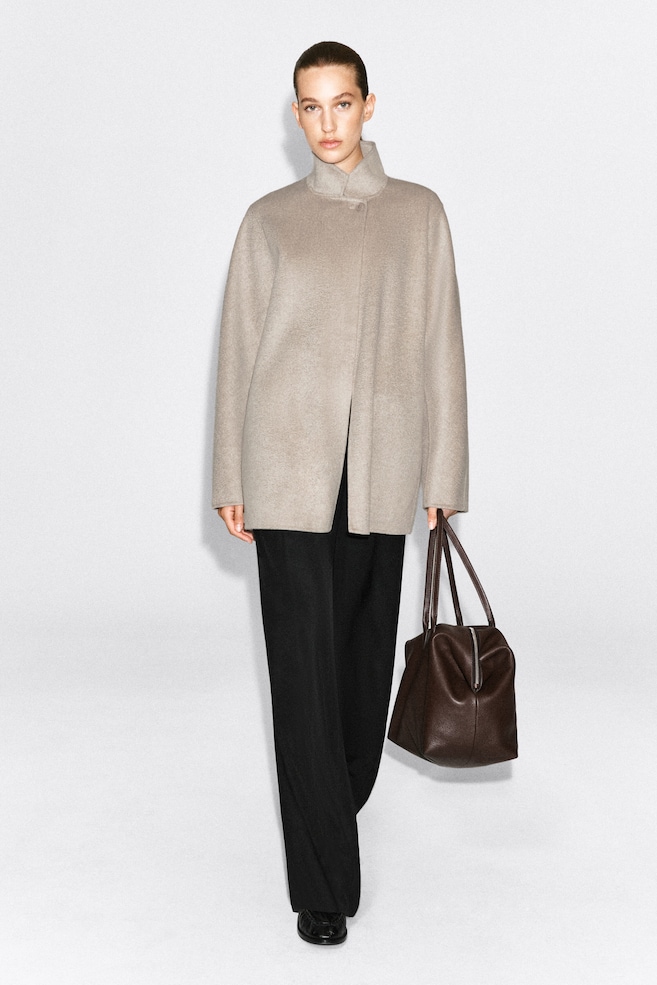DOUBLE-FACED CASHMERE MOCK-NECK JACKET — OAT