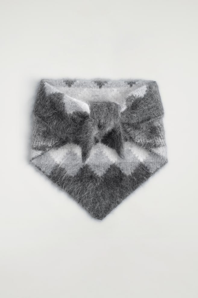 KASZMIROWA APASZKA OZDOBIONA WZOREM FAIR ISLE - CIEMNOGRAFITOWY/ SZARY - 1