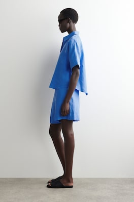 OVERSIZED SHORT-SLEEVED LINEN SHIRT — BLUE 3