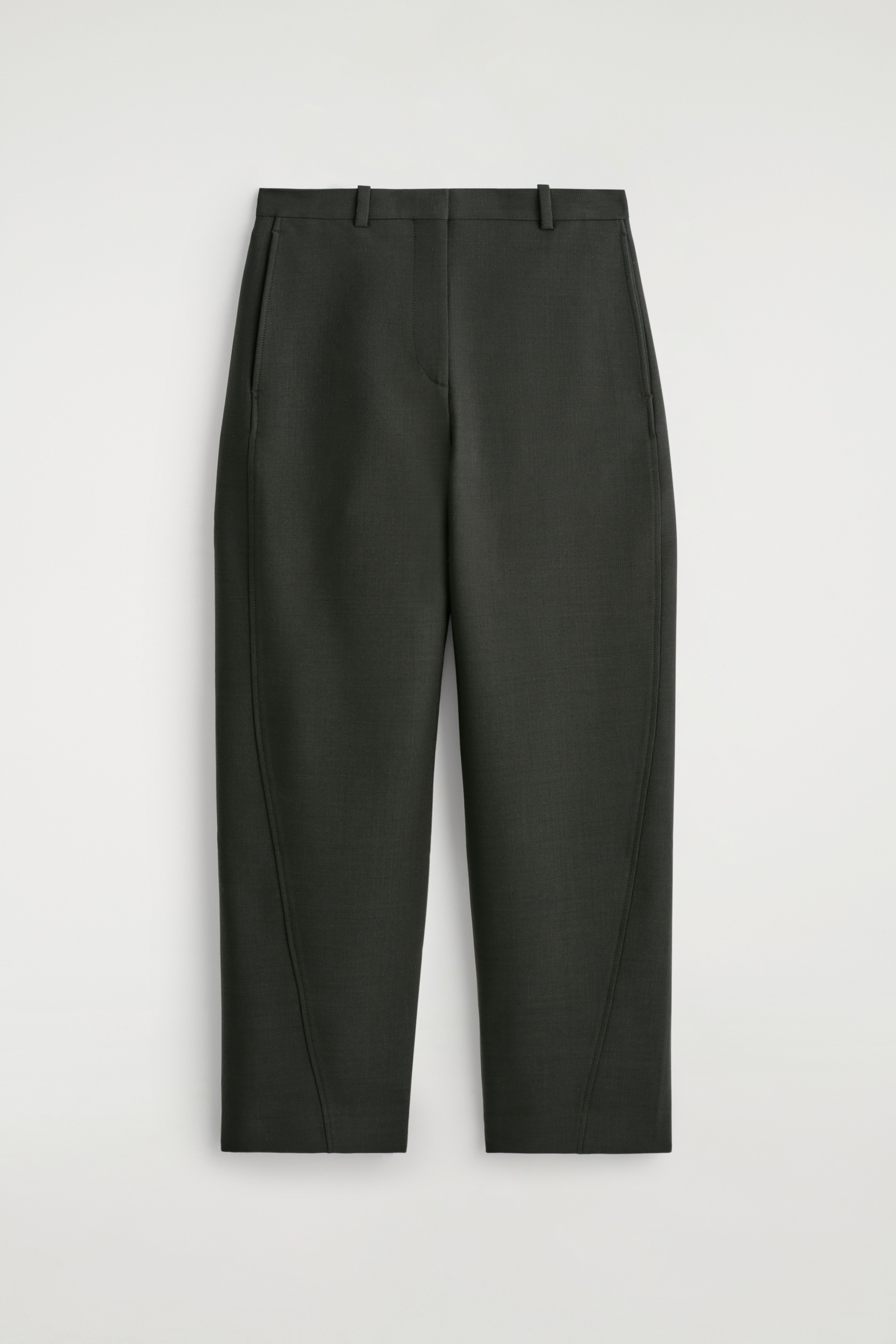 CROPPED WOOL BARREL-LEG TROUSERS - DARK GREEN/MOLE/BLACK