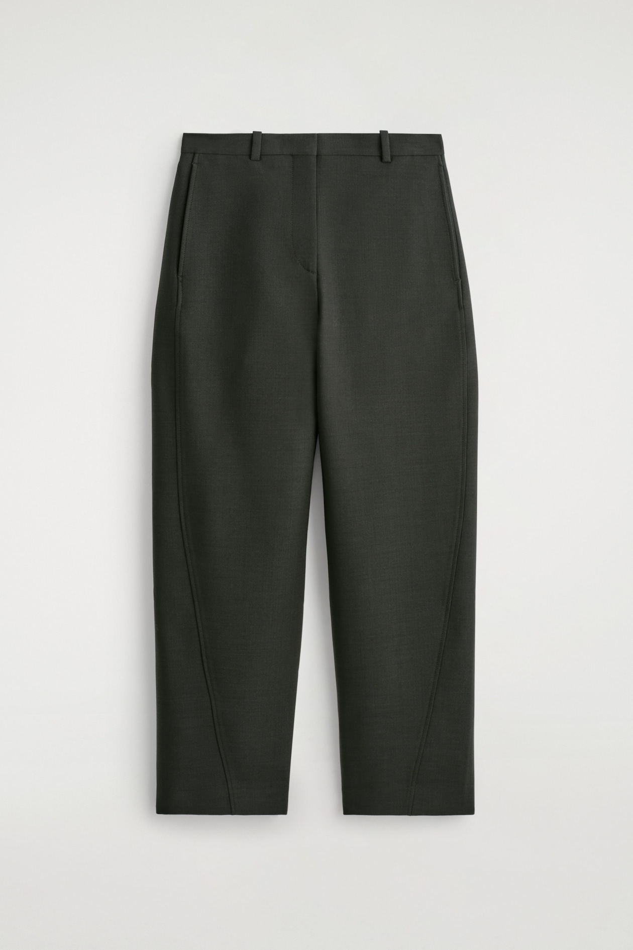 CROPPED WOOL BARREL-LEG TROUSERS — DARK GREEN