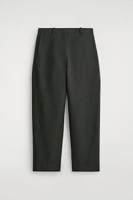 CROPPED WOOL BARREL-LEG TROUSERS — DARK GREEN 2