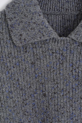 DONEGAL-EFFECT WOOL-COTTON POLO SWEATER — GRAY / COBALT 6