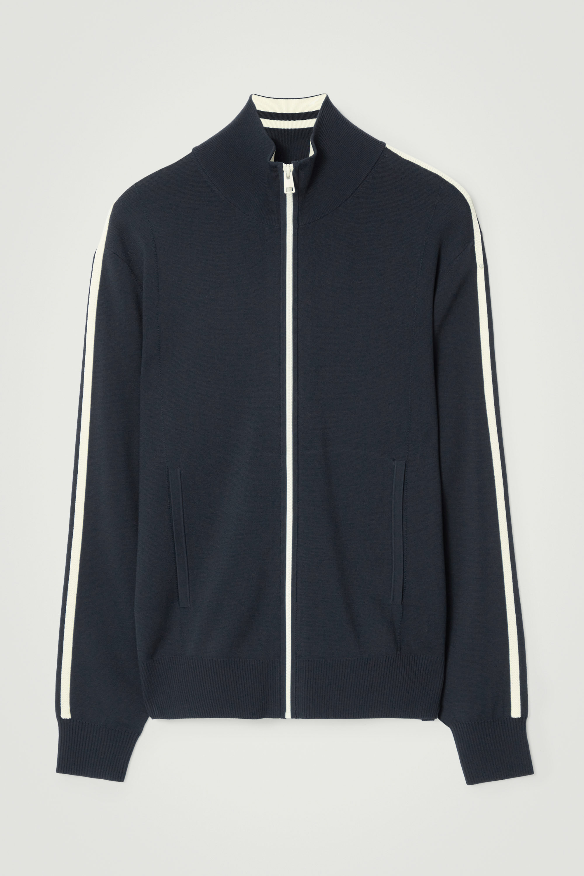COS トラックジャケット　ネイビーS CONTRAST-STRIPE KNITTED TRACK JACKET - NAVY / IVORY | COS