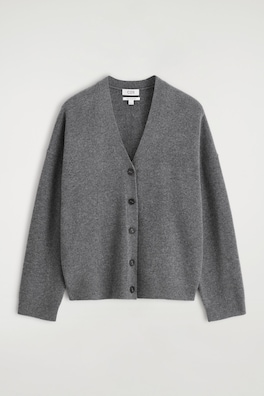 PURE CASHMERE V-NECK CARDIGAN — GRAY MÉLANGE 2