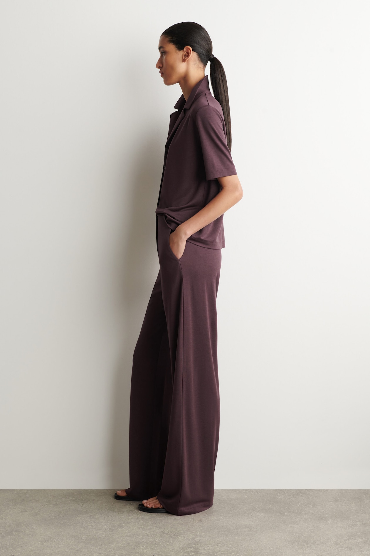 MODAL-JERSEY SHIRT — BURGUNDY