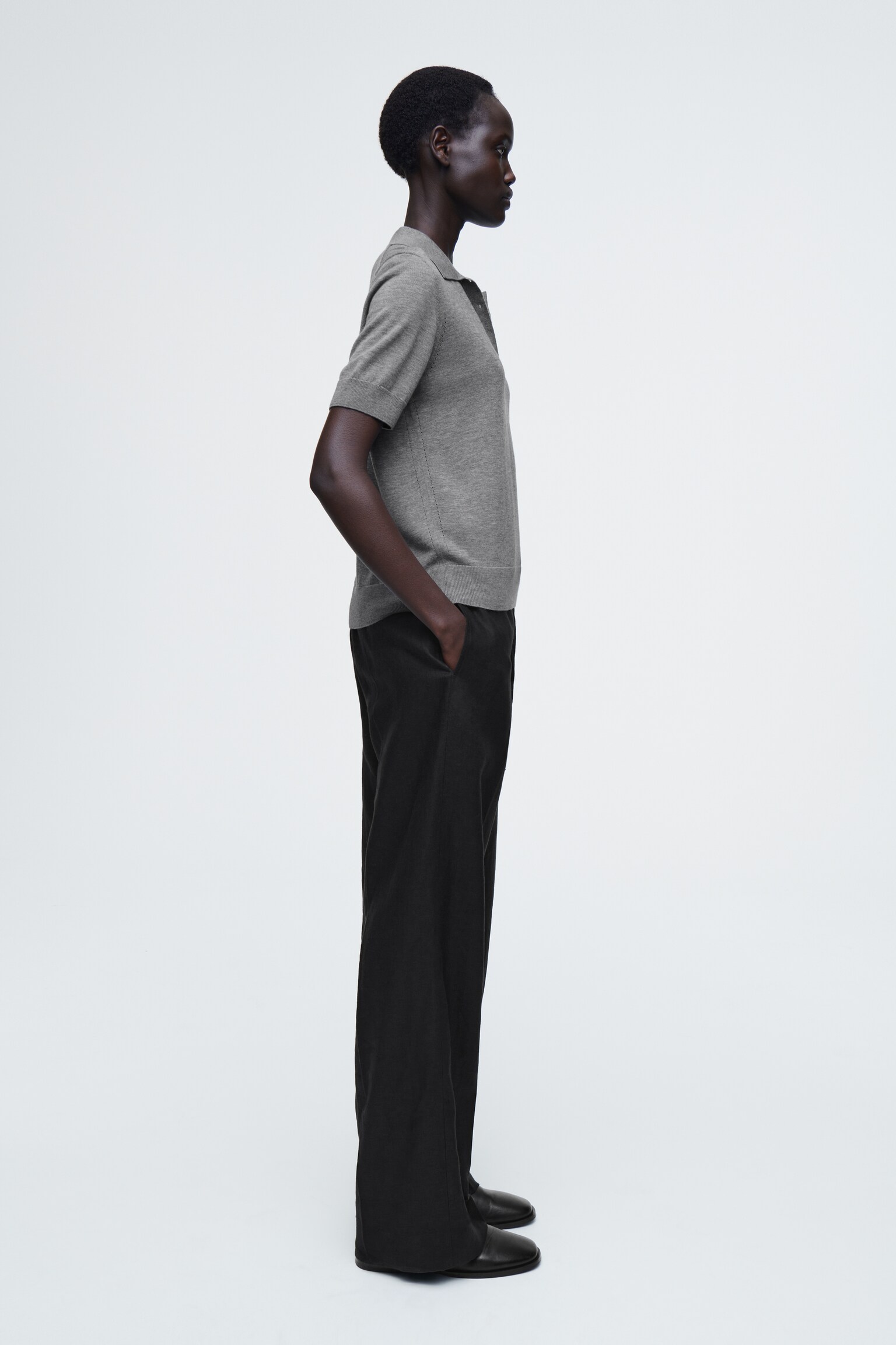 MERINO WOOL-BLEND POLO SHIRT - GREY MÉLANGE/GREEN - 6