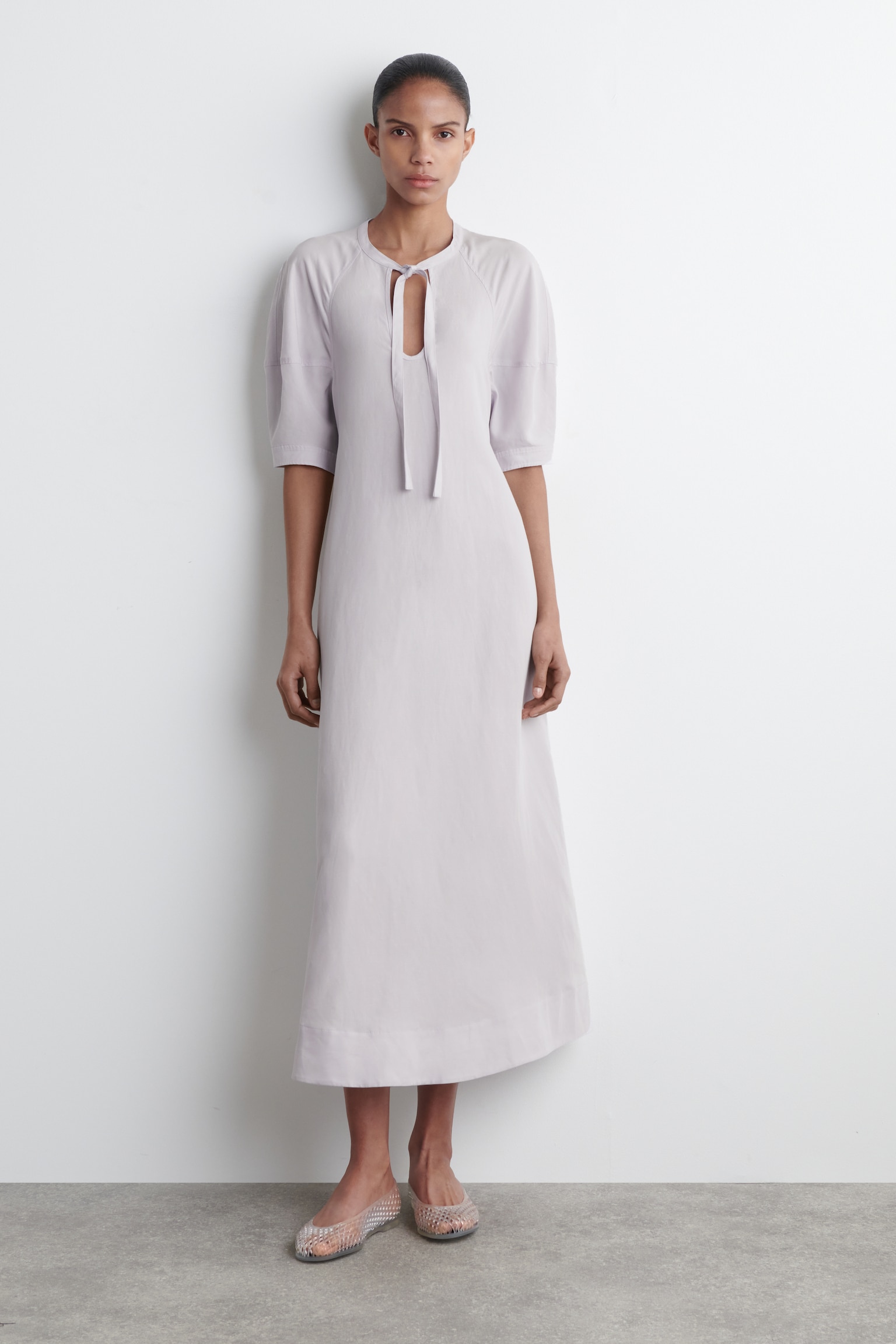 TIE-DETAIL MIDI DRESS - LILAC