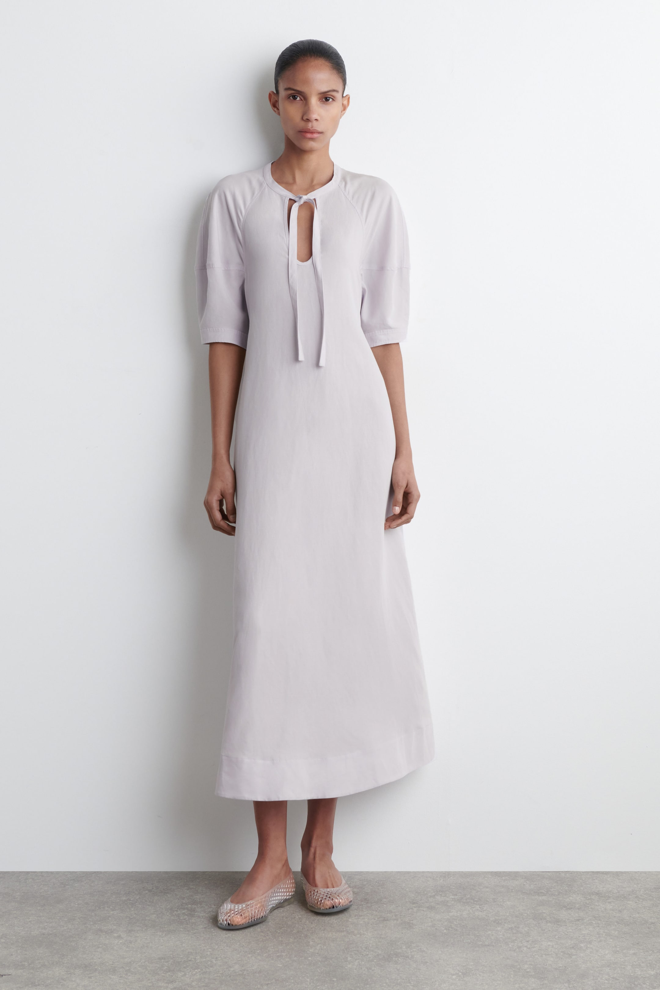TIE-DETAIL MIDI DRESS
