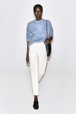 TWO-TONE BRUSHED PURE CASHMERE SWEATER — BLUE MÉLANGE 2
