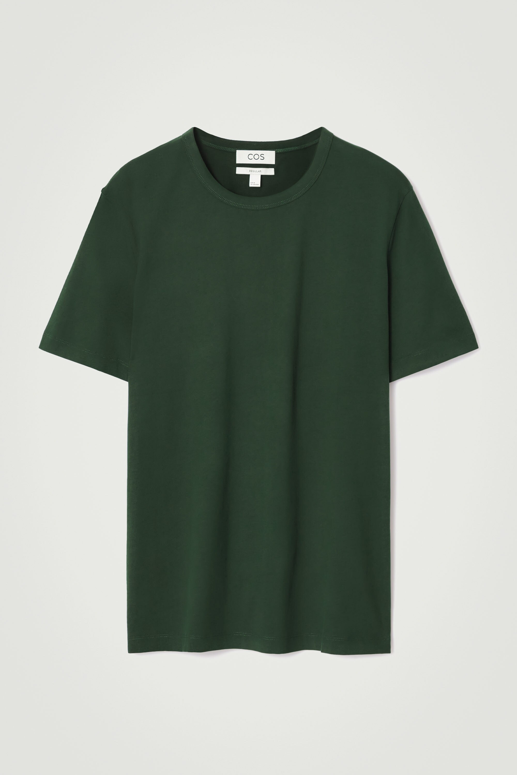 REGULAR BRUSHED-COTTON T-SHIRT - DARK GREEN | COS