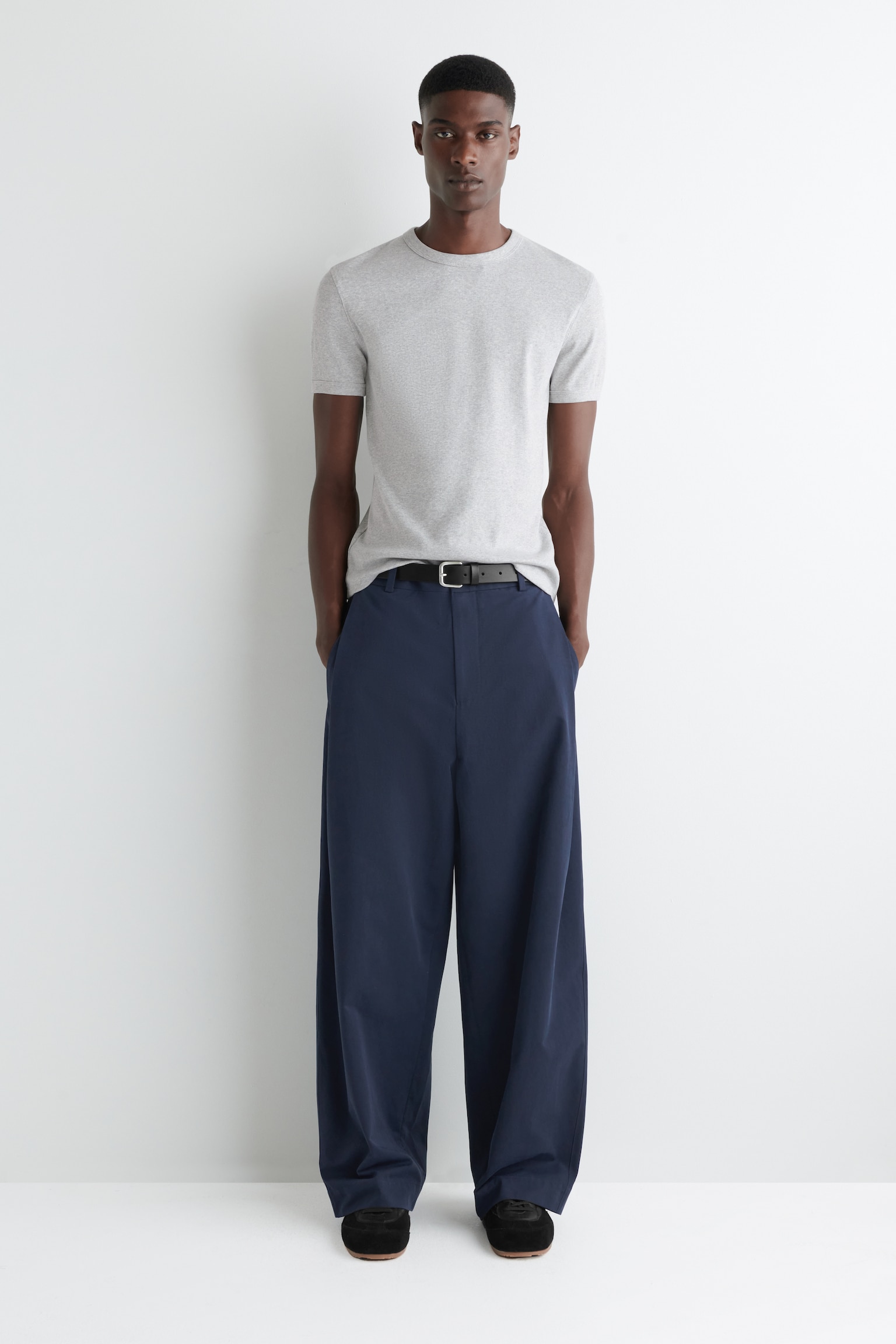 SLIM RIBBED COTTON T-SHIRT - LIGHT GREY/NAVY/WHITE/KHAKI/BLACK - 8