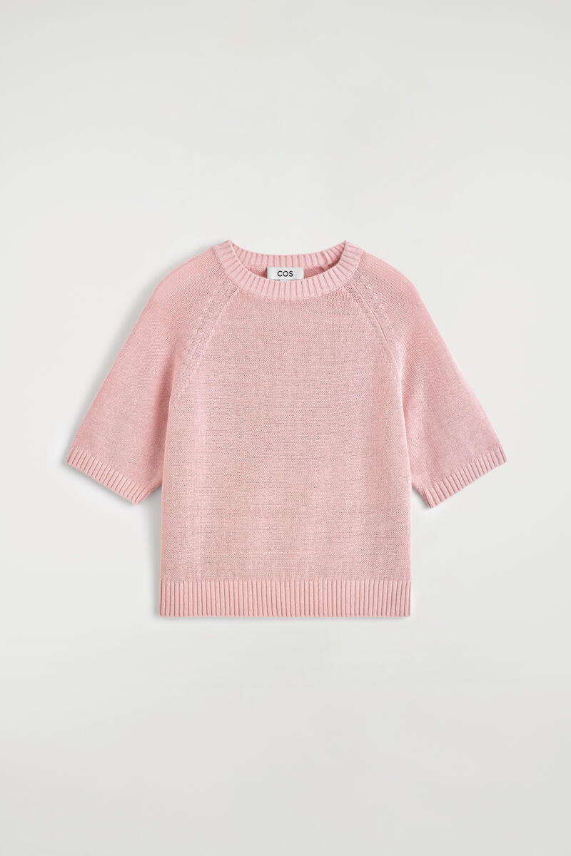 COS Shrunken Knitted Linen T-Shirt In Pink Women's Extra Large