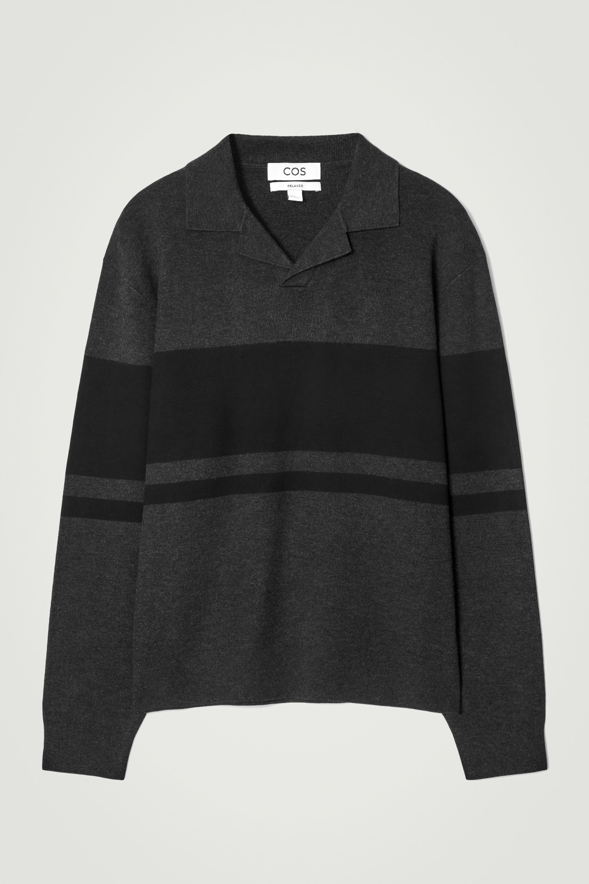 STRIPED DOUBLE-FACED KNITTED POLO SHIRT - CHARCOAL / STRIPED