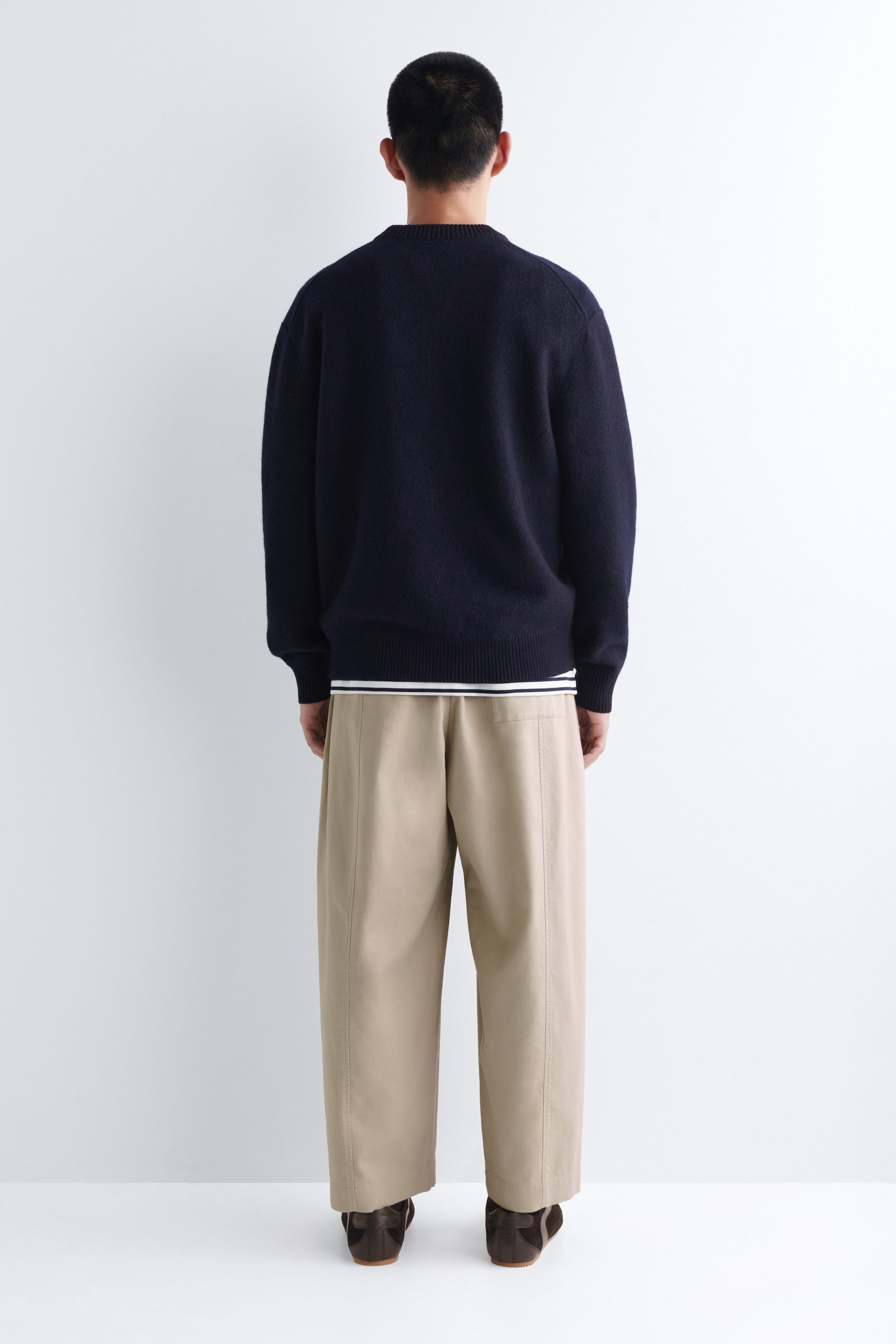 COTTON CROPPED BARREL-LEG TROUSERS
