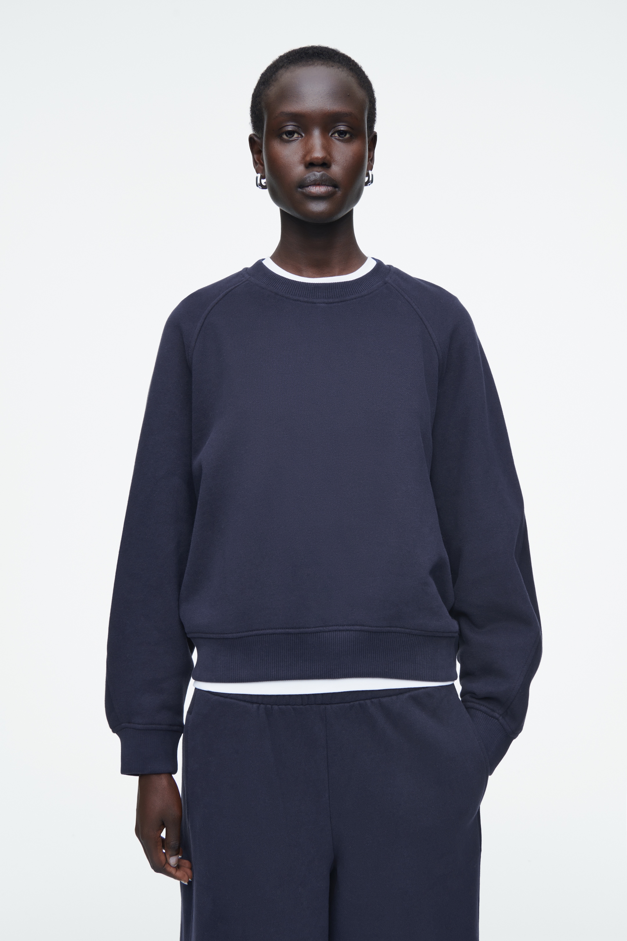 View larger image: ROUNDED COTTON-JERSEY SWEATSHIRT - NAVY - Ladies | H&M GB 1