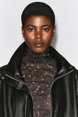 MERINO WOOL TURTLENECK TOP — BROWN / LEOPARD PRINT 6