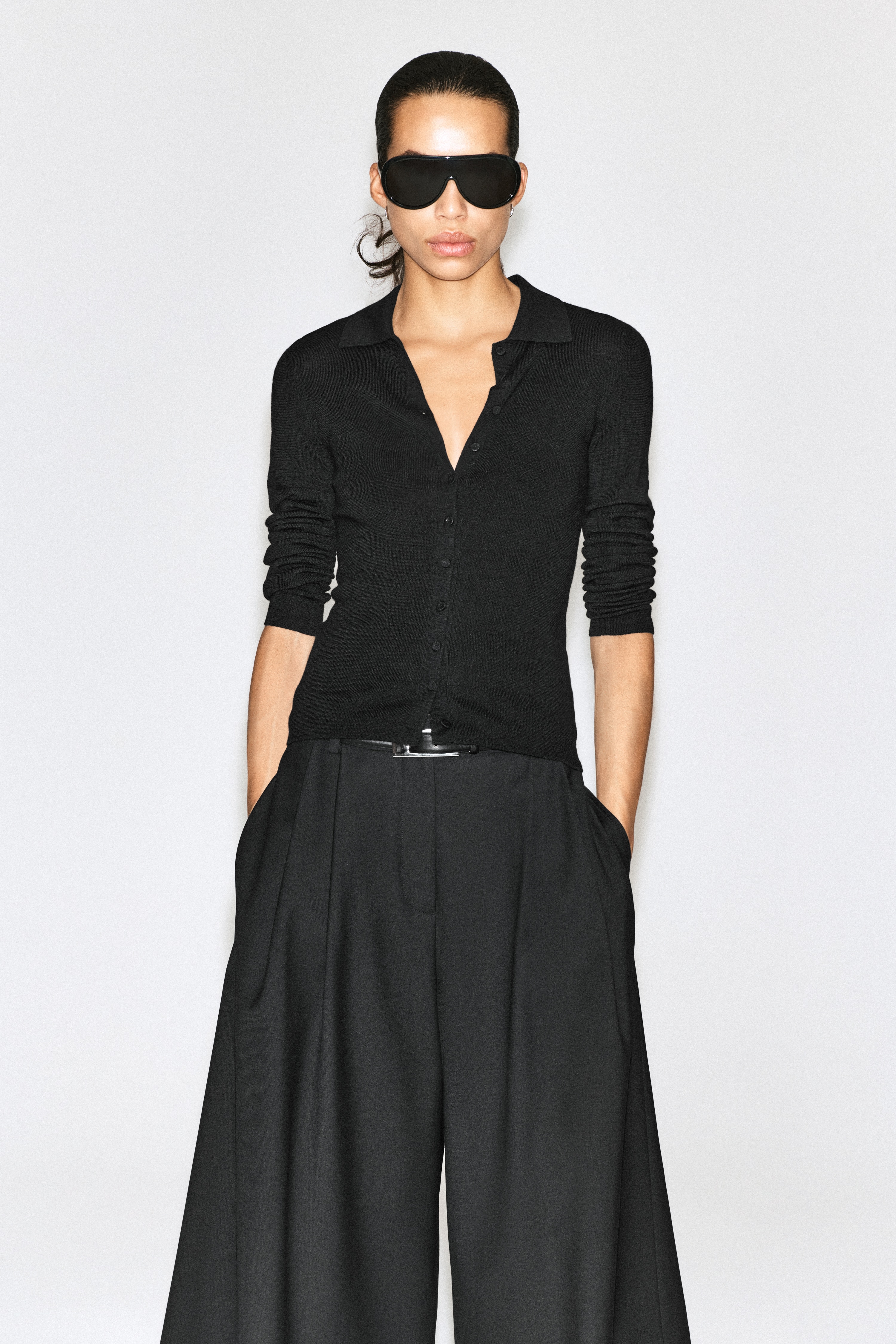 CAMICIA IN LANA MERINO SENZA CUCITURE - NERO/MARRONE CHIARO MÉLANGE