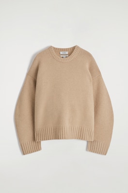 CHUNKY PURE CASHMERE CREW-NECK SWEATER — BEIGE 3