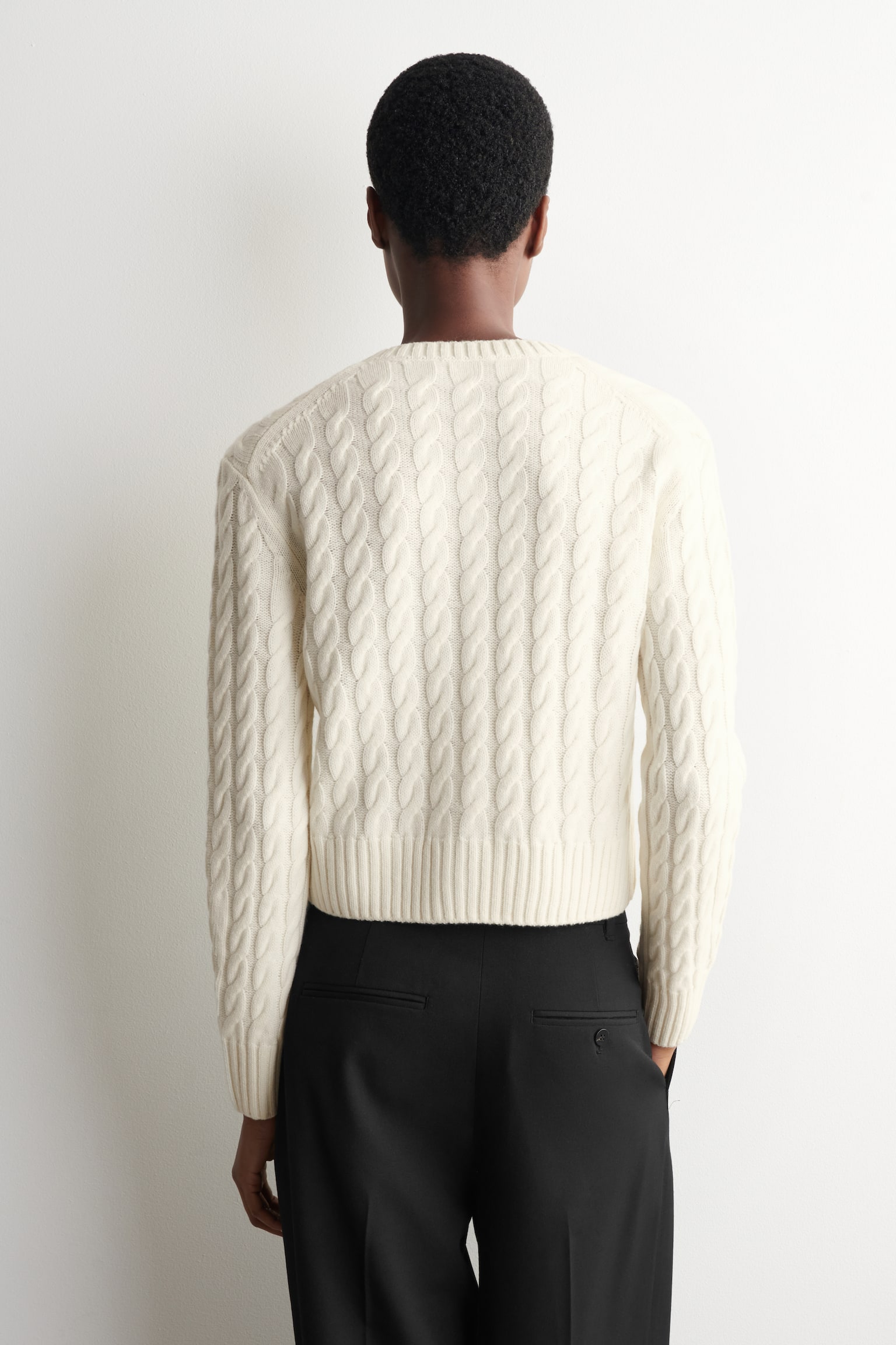 CARDIGAN IN LANA MERINO CON LAVORAZIONE A TRECCE - AVORIO/GRIGIO - 4