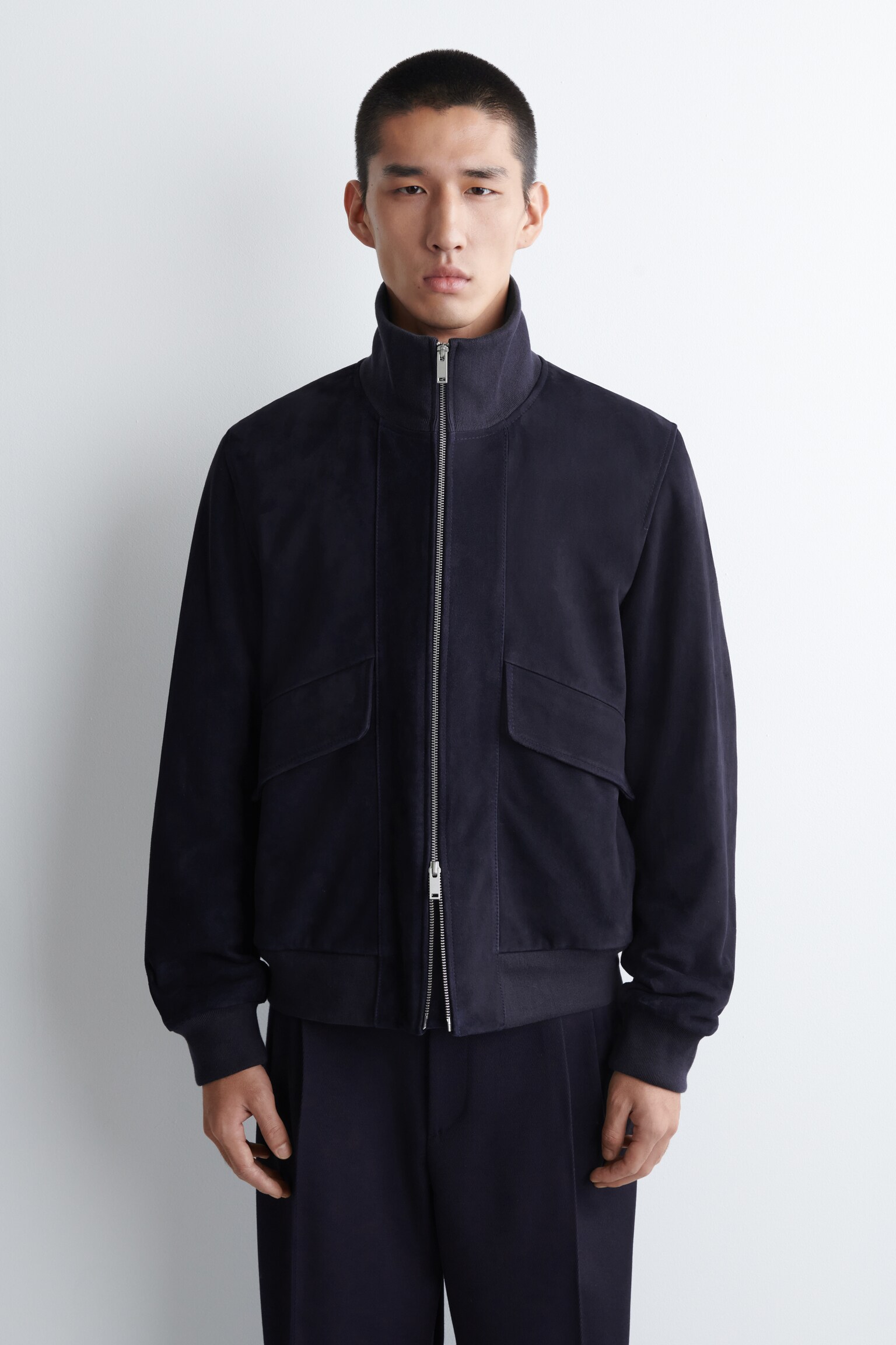 BLOUSON AVIATEUR EN DAIM - BLEU MARINE - 3
