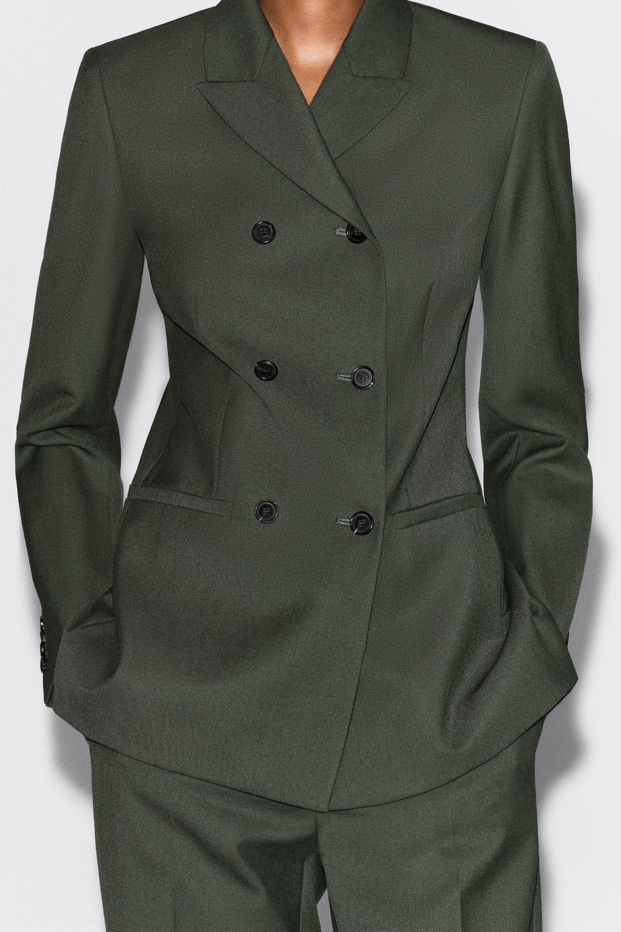 WOOL-BLEND DOUBLE-BREASTED BLAZER — KHAKI