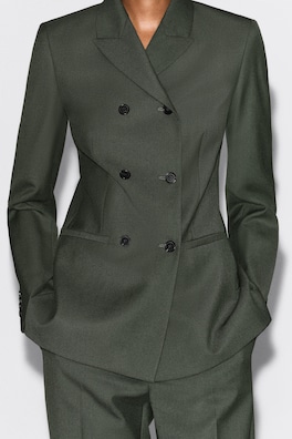WOOL-BLEND DOUBLE-BREASTED BLAZER — KHAKI 6