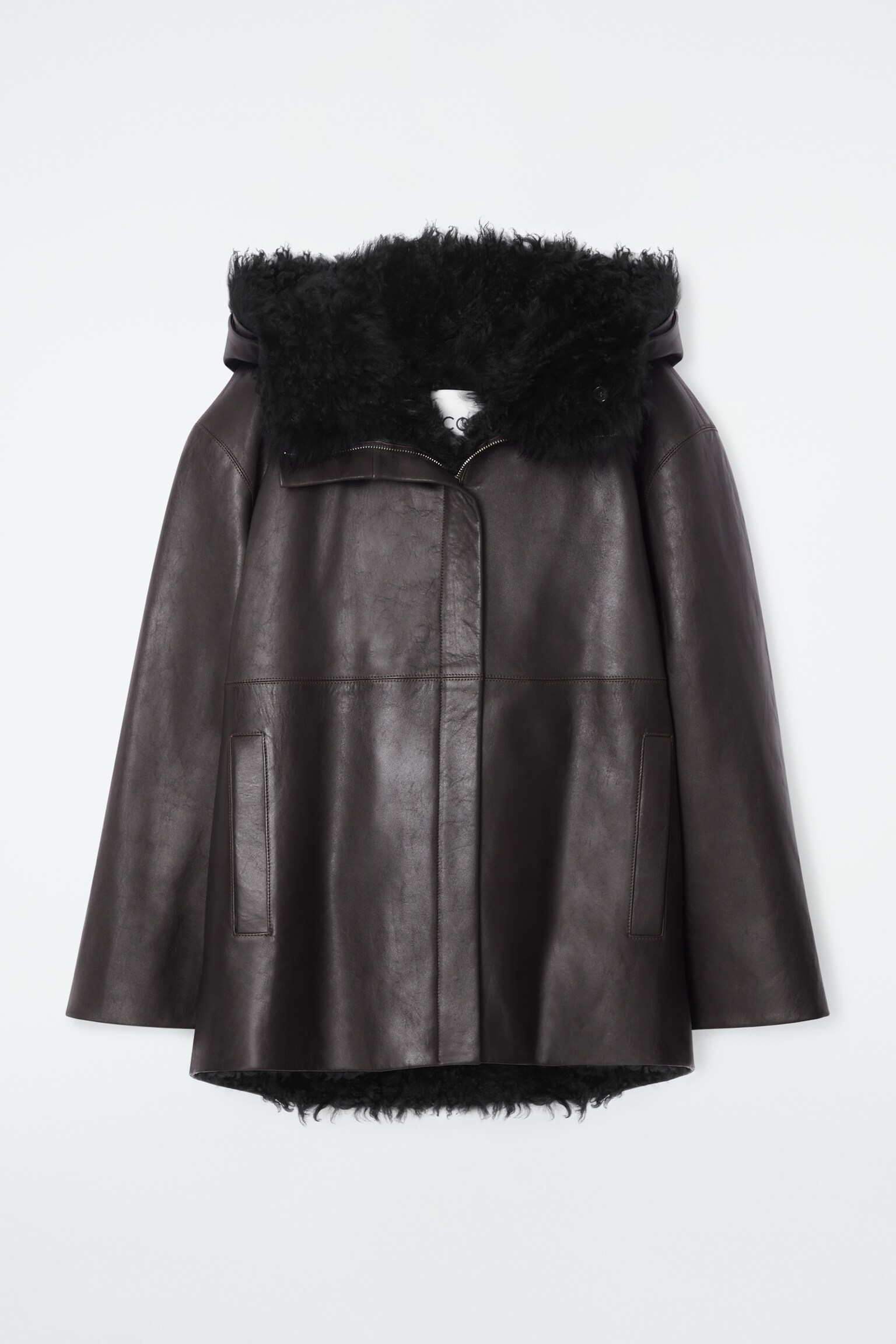 SHEARLING-LINED NAPPA HOODED JACKET - DARK BROWN