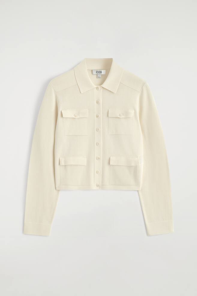 CARDIGAN EN MAILLE DE COTON À DÉTAILS POCHES - ÉCRU/BLEU MARINE - 1