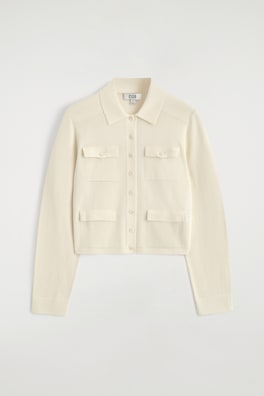 POCKET-DETAIL KNITTED COTTON CARDIGAN — OFF-WHITE 7