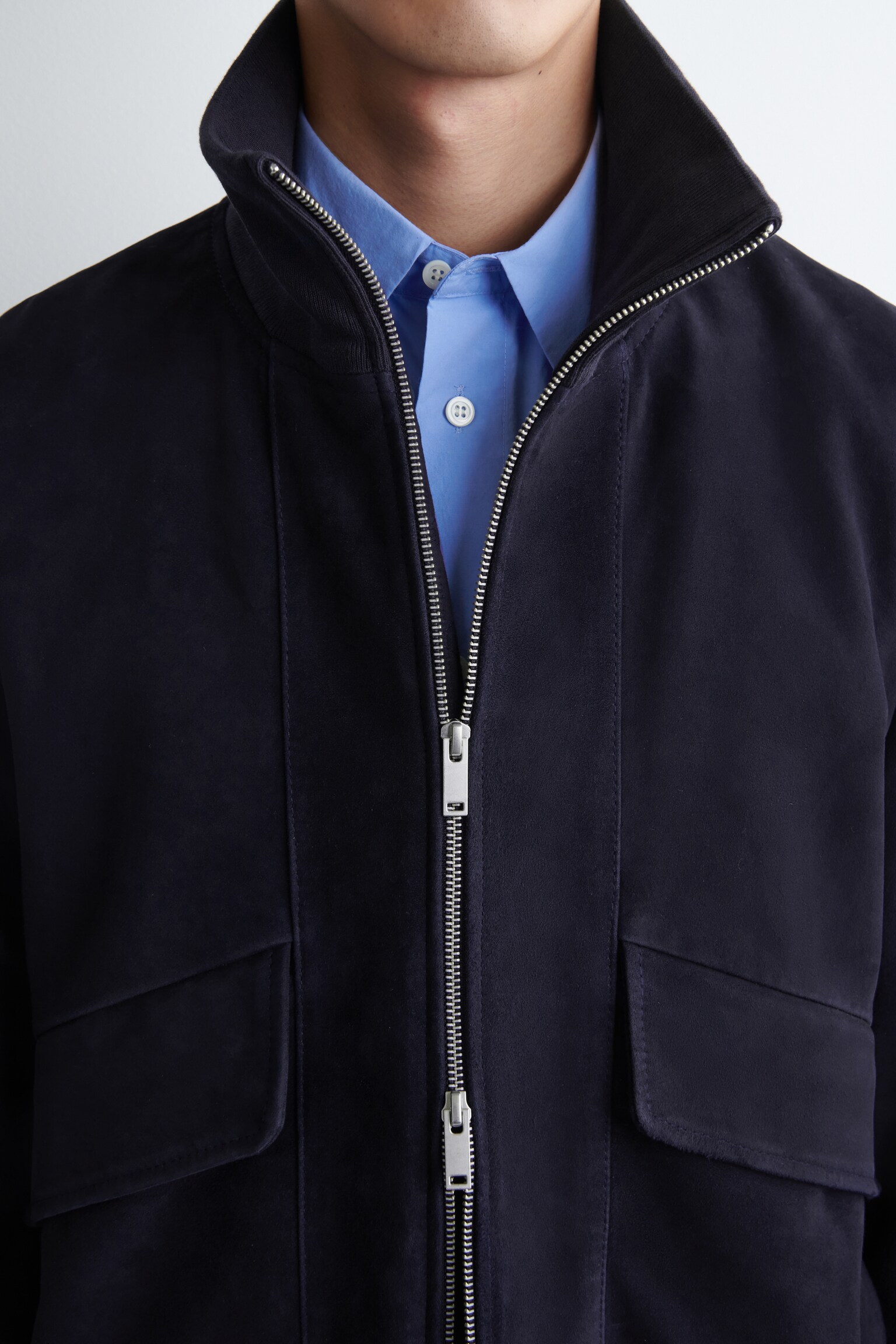 BLOUSON AVIATEUR EN DAIM - BLEU MARINE - 6