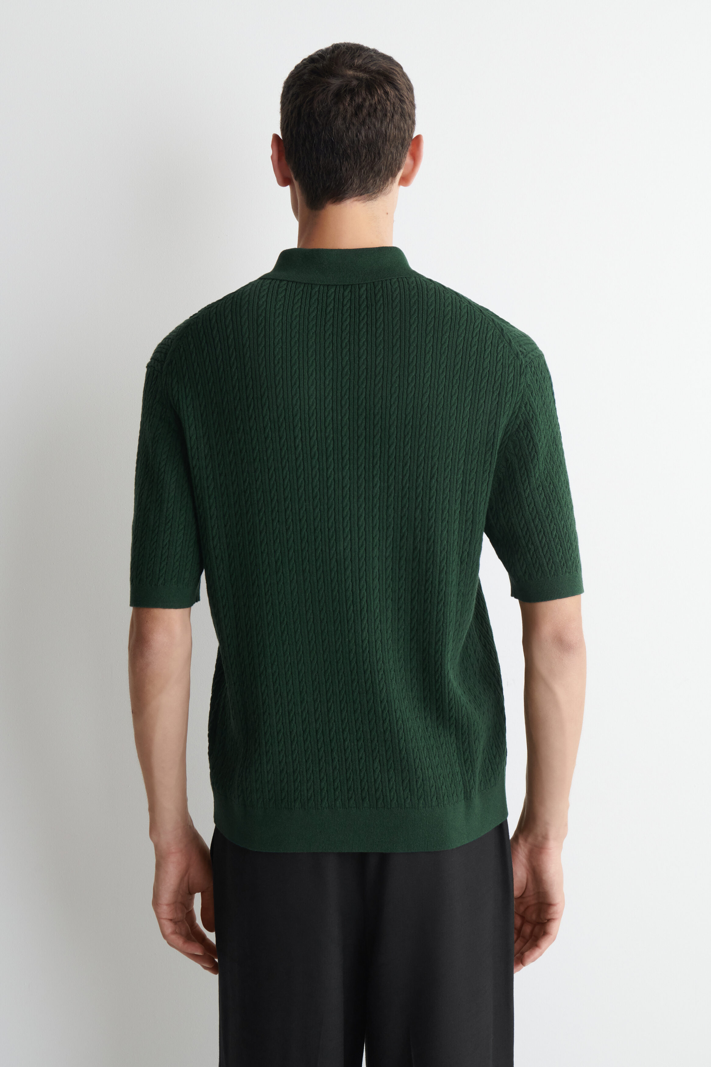 CABLE-KNIT COTTON-LINEN POLO SHIRT - thumbnail 4